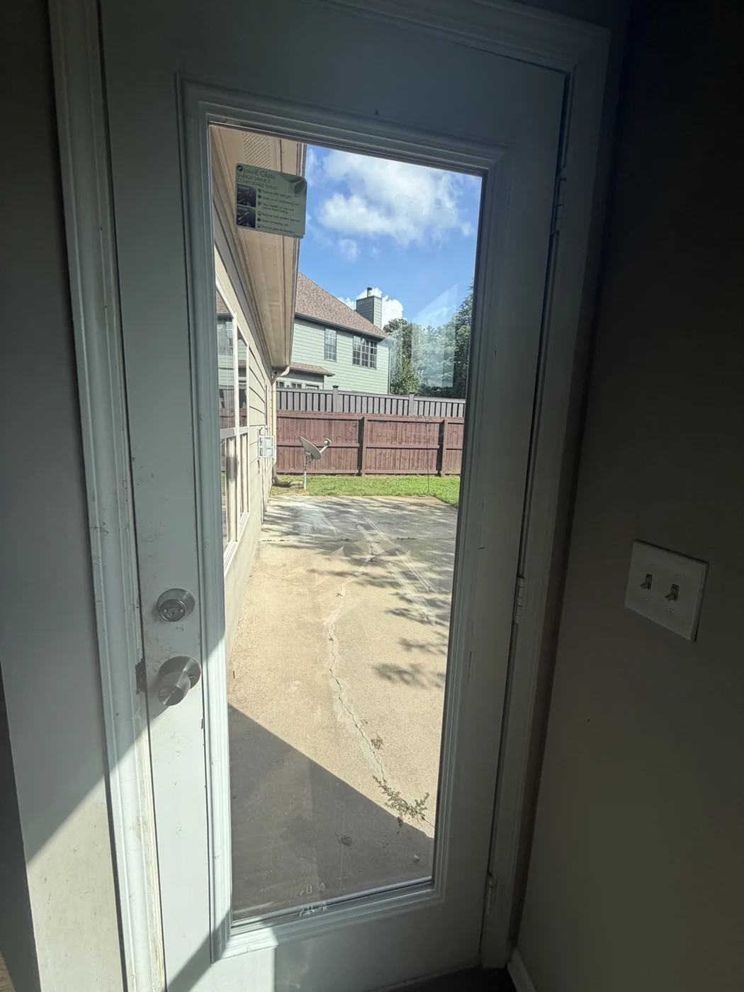 Clear door glass insert after replacement