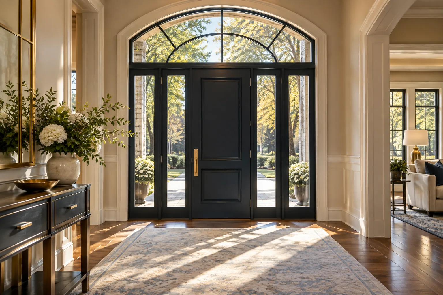 Entry door with transom and sidelights (illustrative image)